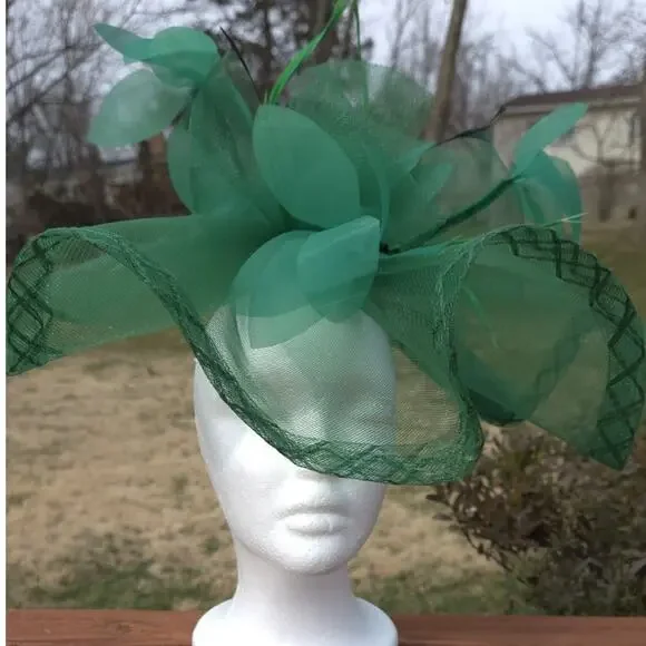 SOLD Emerald Derby FascinatorvFloral Statement Hat Race Day Wedding Guest Garden - Picture 2 of 12
